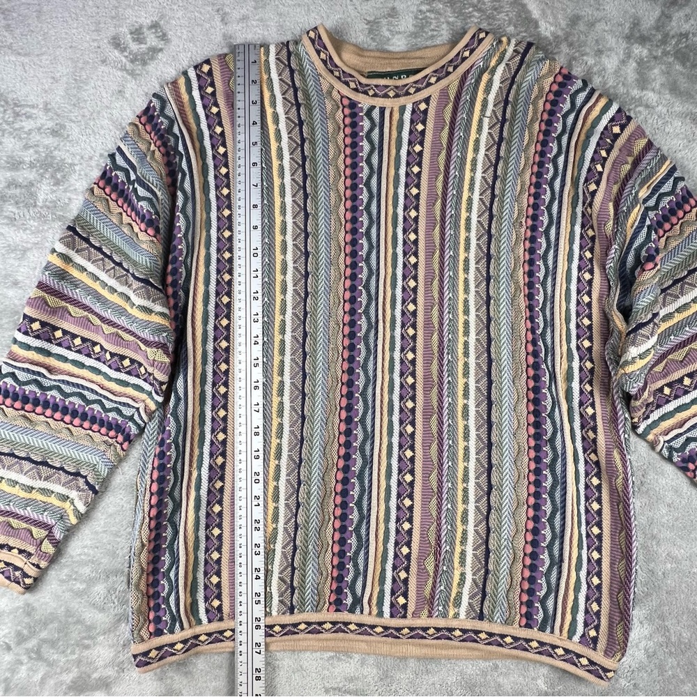 Vintage Tundra Canada 3D Knit Sweater Mens Large Purple Cosby Biggie Coogi Style - Picture 3 of 10
